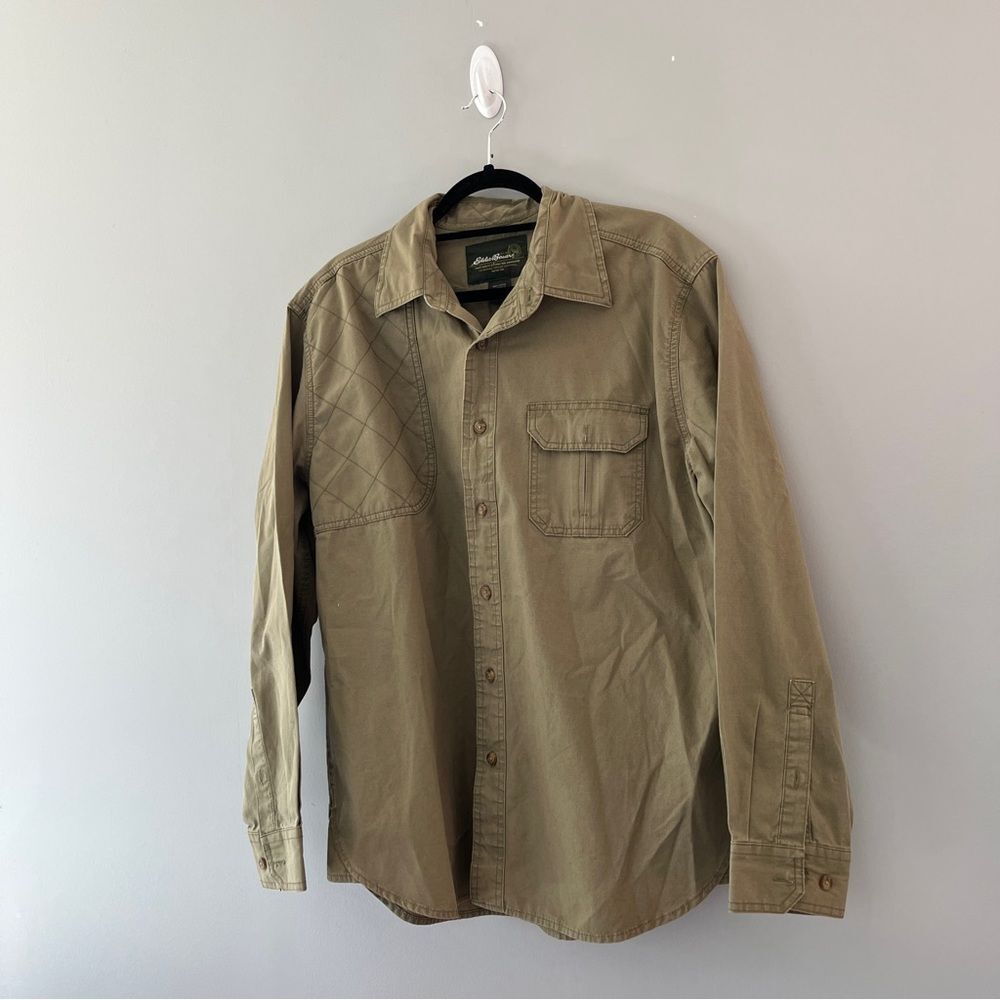 Eddie Bauer Olive Green Button Up Shirt Vented Cotton Size Medium